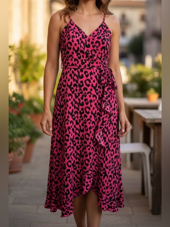 Jennifer Lopez Dresses & Skirts - Jennifer Lopez Maxi Dress XS Berry Leopard Ruffle Slip NWT